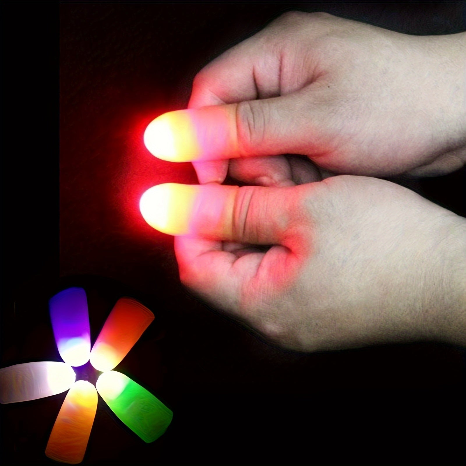 2pcs Magic Glow Finger Lights - Colorful Thumb Toys for Nighttime Stage Performances & Novelty Gags