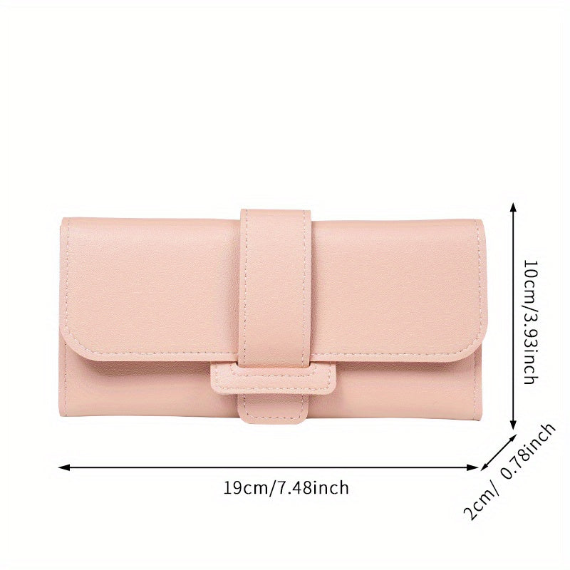 MEdeals.shop Multi-Functional Snap Button Card Holder, Faux Leather Long Trifold Clutch, Women's Fashion Wallet, Stylish Flip Cover Coin Purse at MEdeals.shop