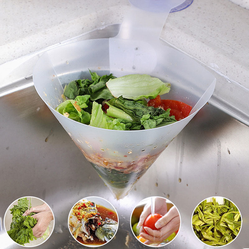 Funnel Drain Basket With Suction Cup Foldable Sink Filter For Kitchen Food Waste Drain Sorting Garbage Soup Separated Device