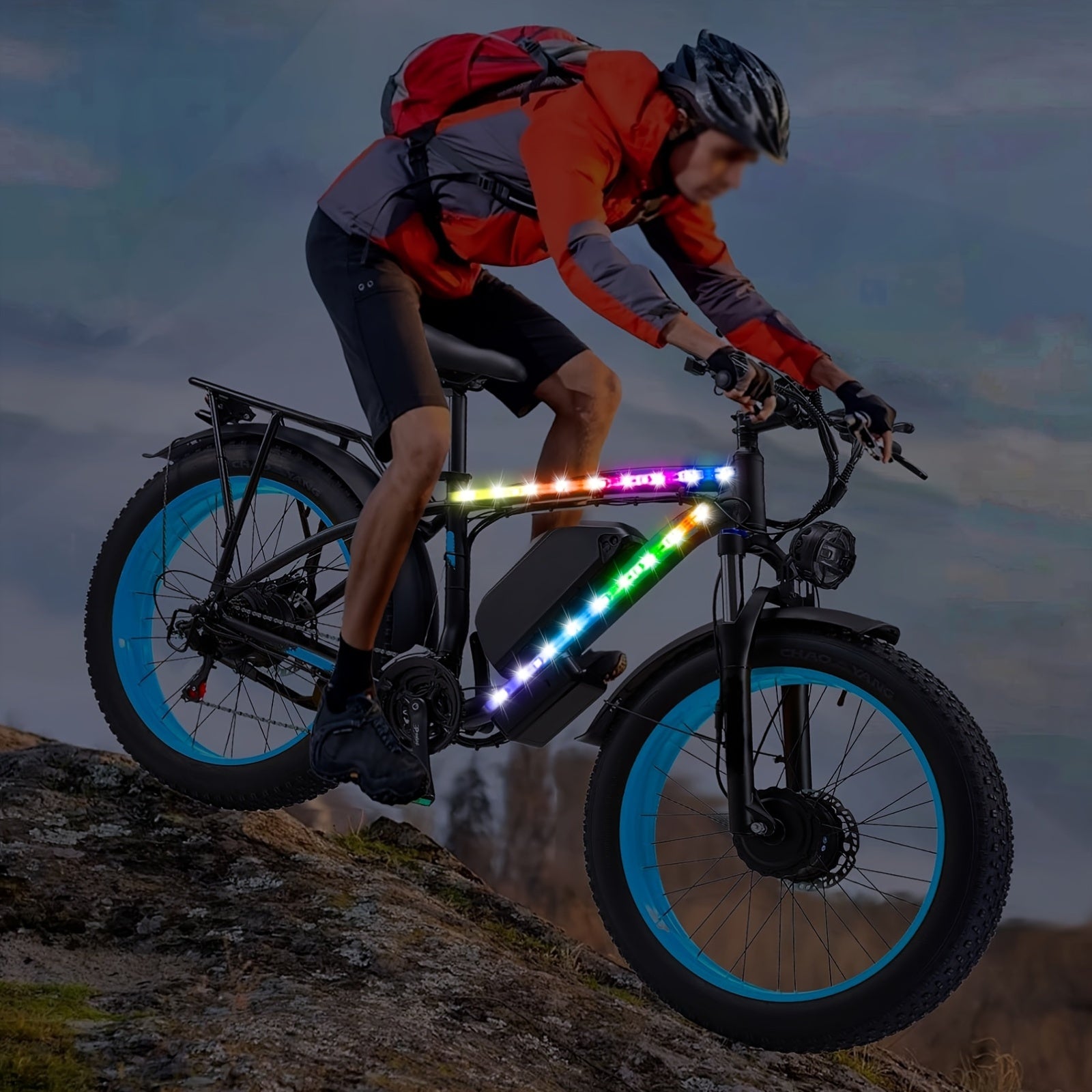 Universal Fit LED Bike Light Strip, Cuttable Rubber Black with Multi-Color Lights, Waterproof USB/Battery Dual-Powered Bicycle Lighting Kit for Night Riding - 60.96x49.99cm, All-Weather, for Thanksgiving, Christmas, Halloween