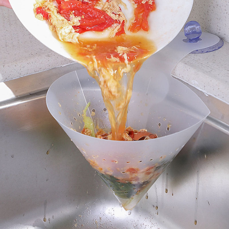 Funnel Drain Basket With Suction Cup Foldable Sink Filter For Kitchen Food Waste Drain Sorting Garbage Soup Separated Device