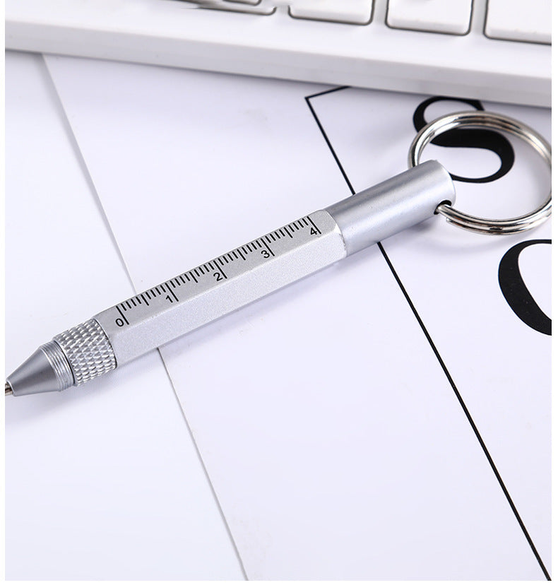 6 In 1 Mini Multifunction Ballpoint Pen Keychain Gel Pen Touch Pen Screwdriver Metal Small Ruler Pen Tool Gift