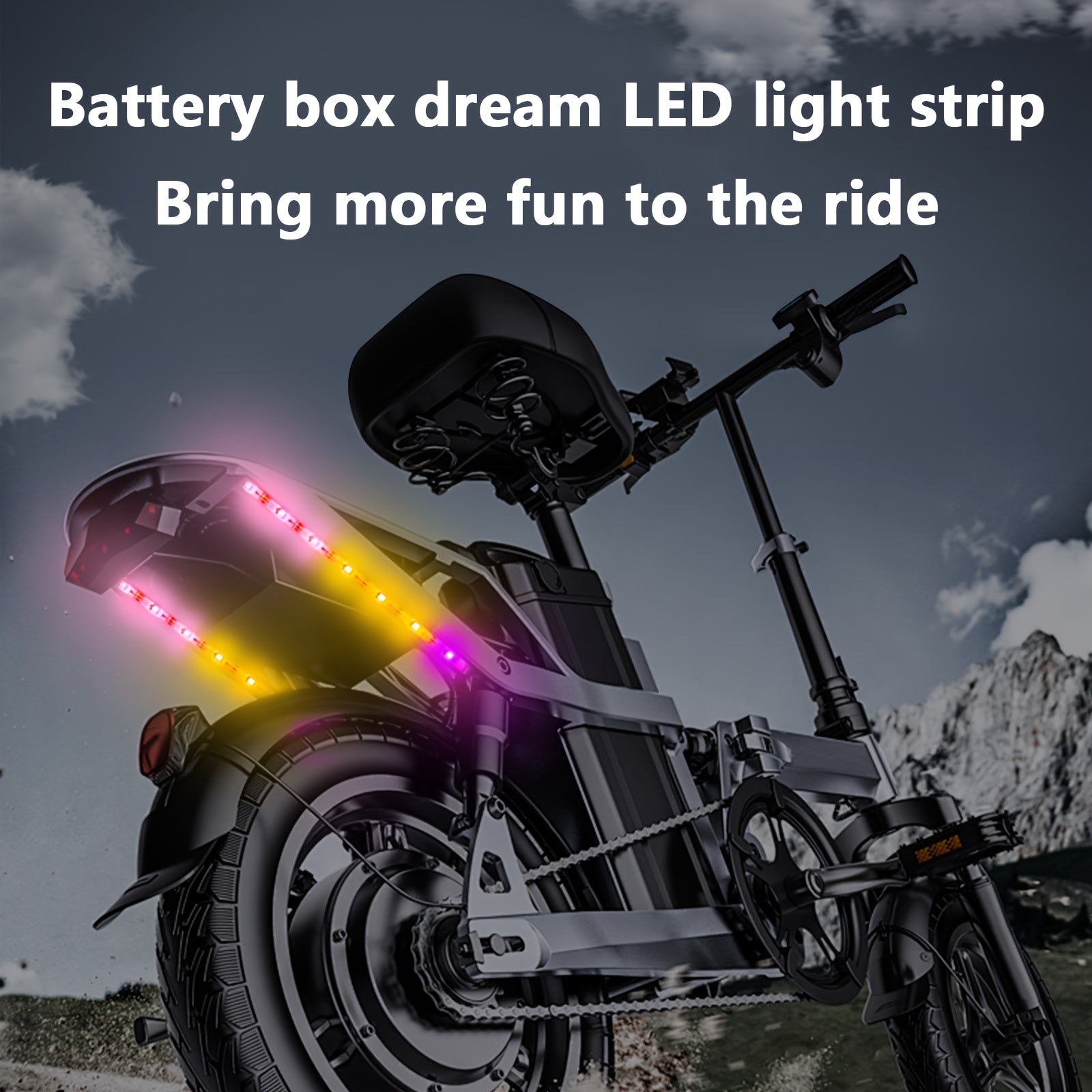 Universal Fit LED Bike Light Strip, Cuttable Rubber Black with Multi-Color Lights, Waterproof USB/Battery Dual-Powered Bicycle Lighting Kit for Night Riding - 60.96x49.99cm, All-Weather, for Thanksgiving, Christmas, Halloween
