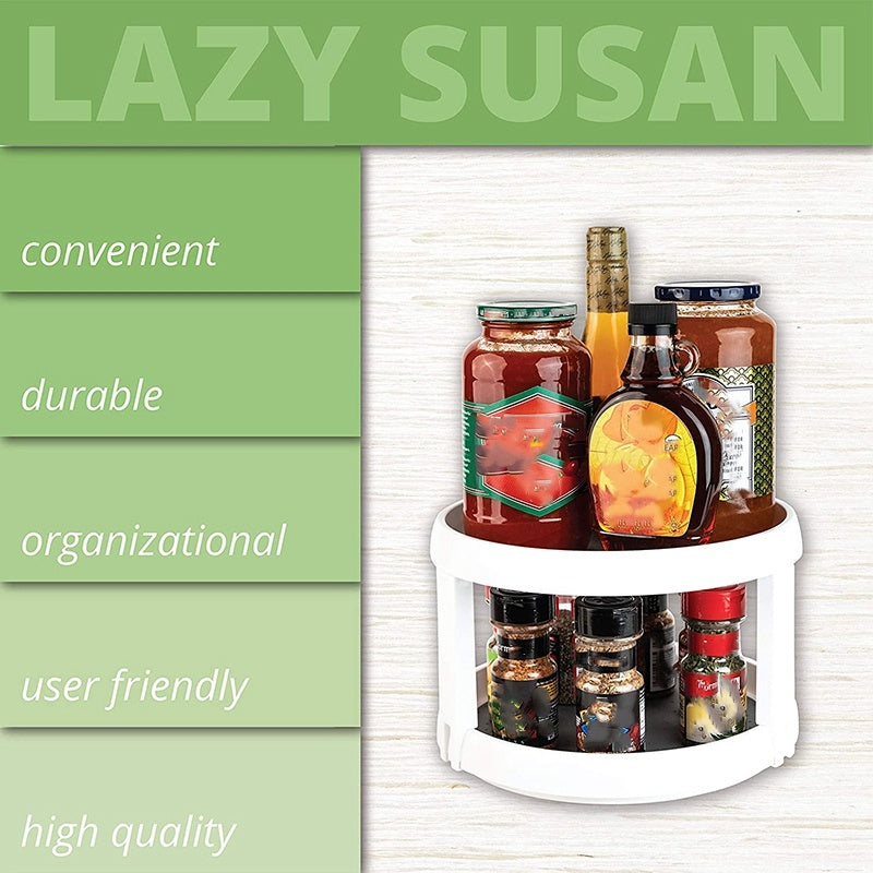 Two Level Storage Turntable - Multi Level Rotary Kitchen Spice Manager for Cabinets, Pantries, Bathrooms, Refrigerators
