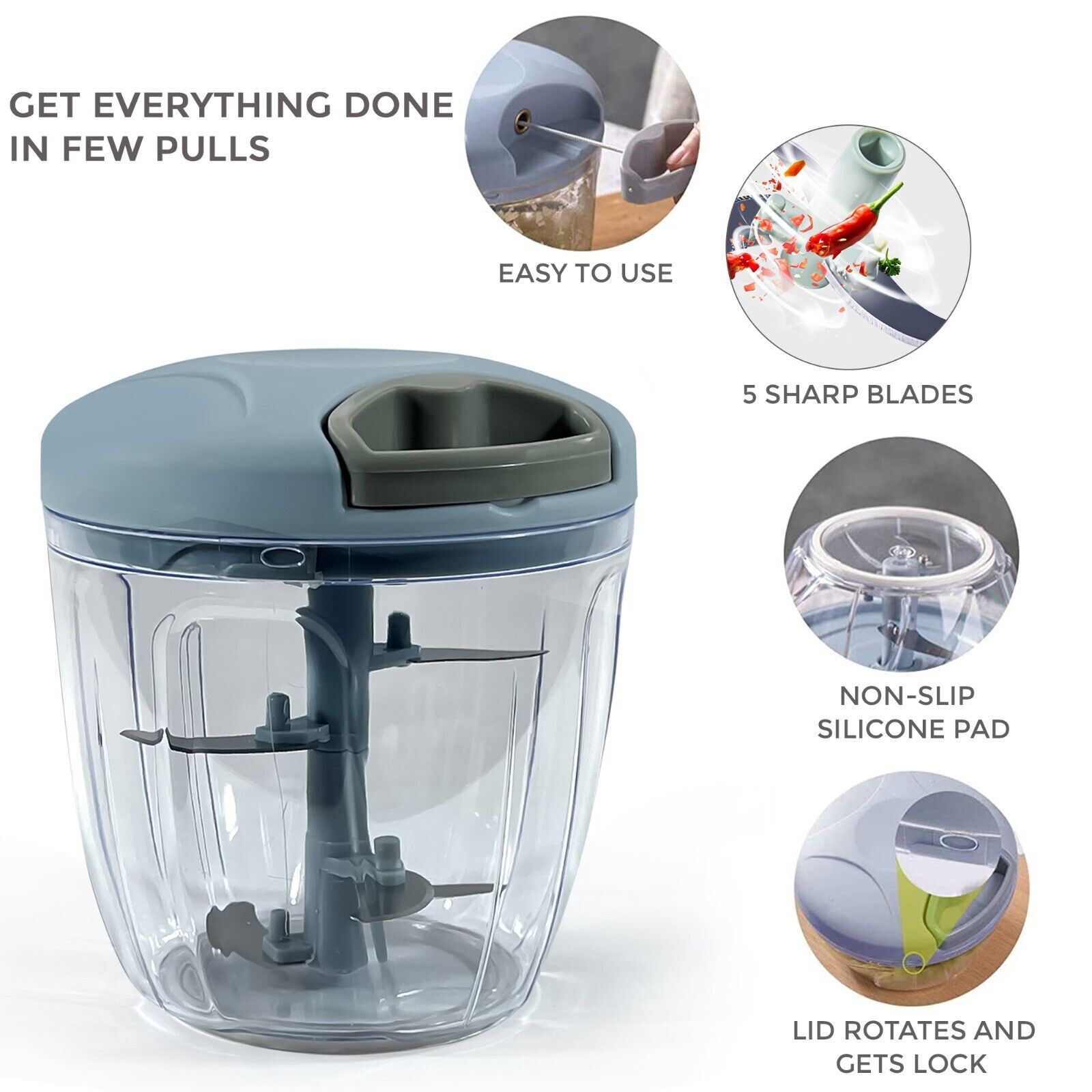 Manual Food Chopper Pull Cord Pulling Vegetable Slicer Hand Blender Kitchen