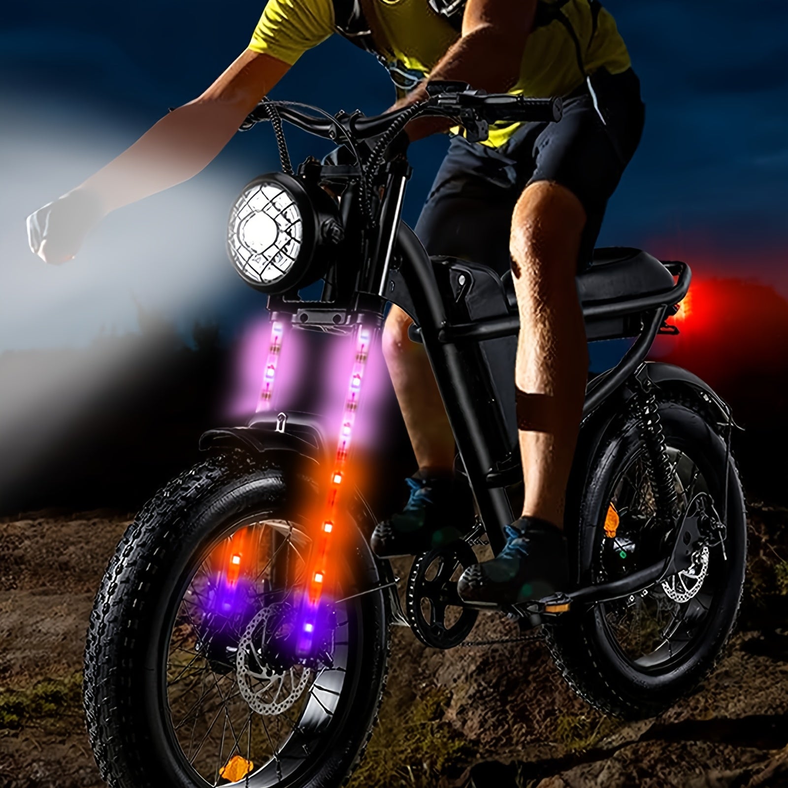 Universal Fit LED Bike Light Strip, Cuttable Rubber Black with Multi-Color Lights, Waterproof USB/Battery Dual-Powered Bicycle Lighting Kit for Night Riding - 60.96x49.99cm, All-Weather, for Thanksgiving, Christmas, Halloween