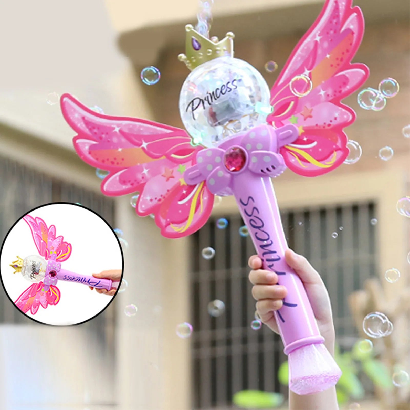 Pink Magic Wand Bubble Machine Automatic Bubble Blower Electric Music Lighting Soap BubbleToy For Children Gift