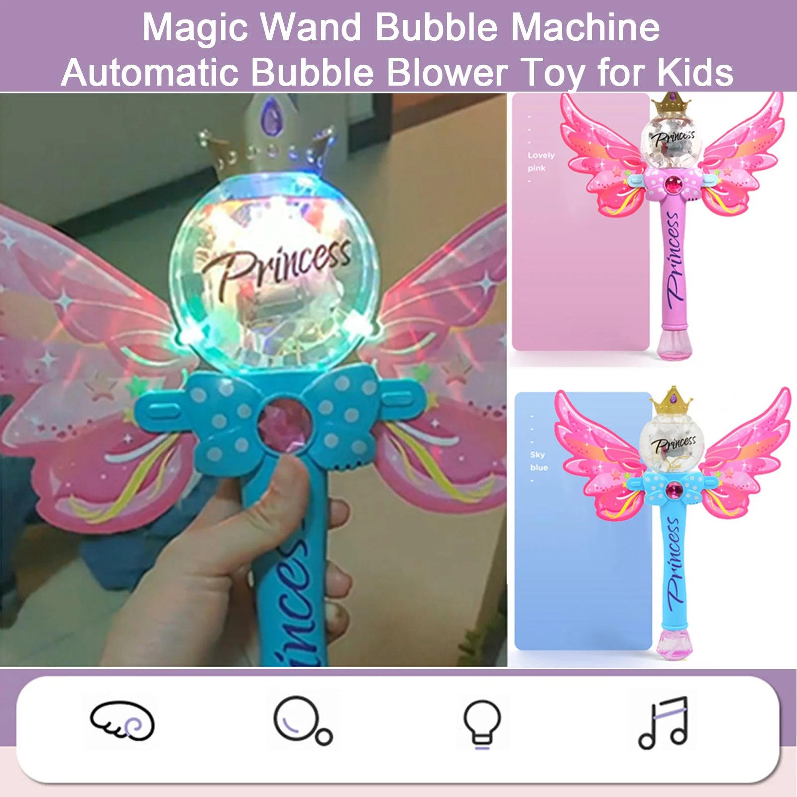 Pink Magic Wand Bubble Machine Automatic Bubble Blower Electric Music Lighting Soap BubbleToy For Children Gift