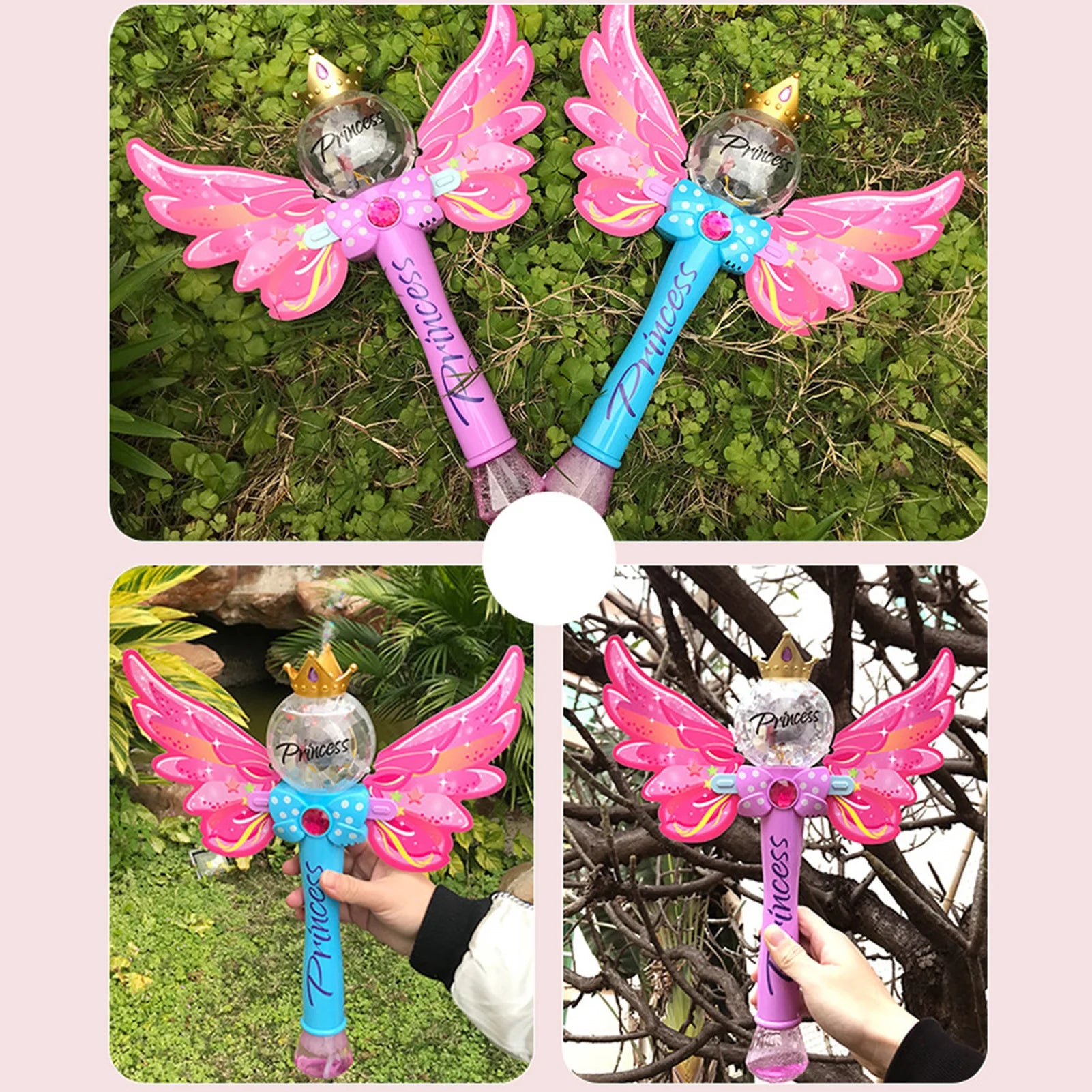 Pink Magic Wand Bubble Machine Automatic Bubble Blower Electric Music Lighting Soap BubbleToy For Children Gift