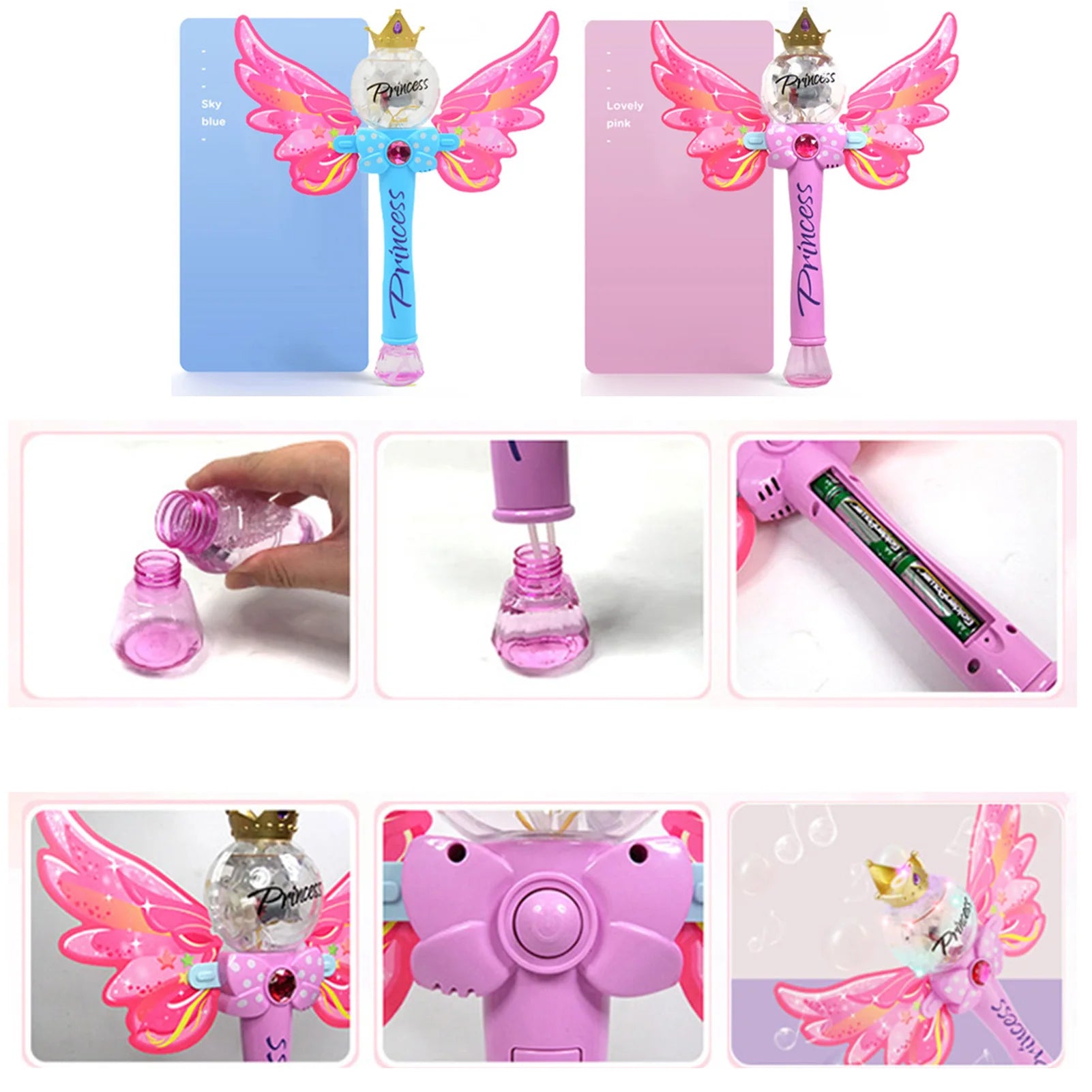 Pink Magic Wand Bubble Machine Automatic Bubble Blower Electric Music Lighting Soap BubbleToy For Children Gift