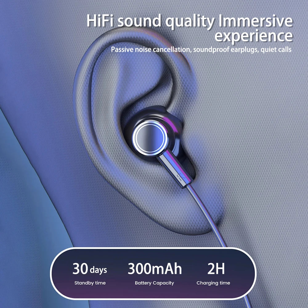 Wireless Earphones 5.3 Neckband Headphones Gaming LED Display Wireless Mic Stereo HIFI TWS Headset Support TF Cards