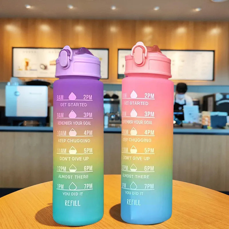 900ml Drink Water Bottle Motivational Sports Water Bottle with Time Marker Leak-Proof Cup for Outdoor Sport Fitness BPA Free