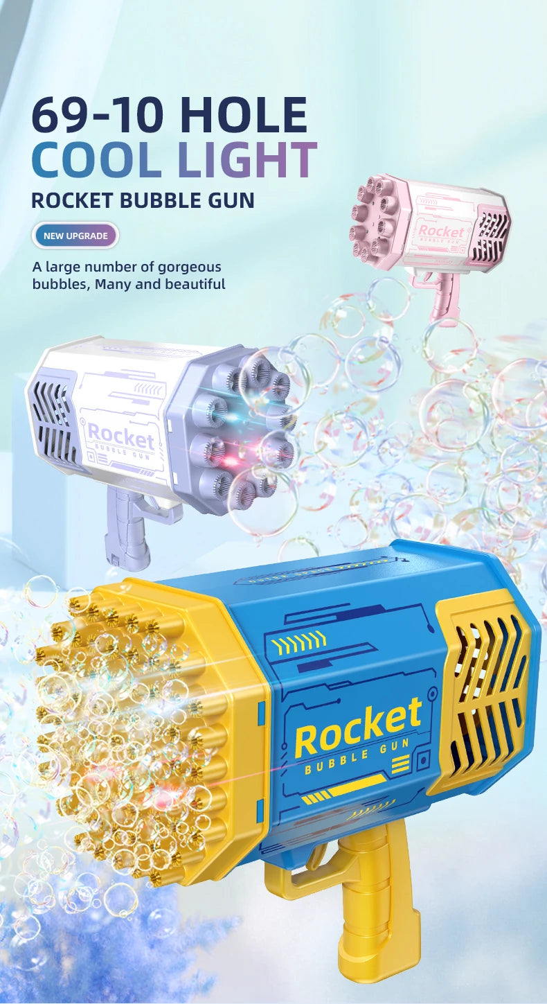 Bubble Gun LED Light Electric Rocket Bubbles Machine Automatic Magic Soap Children Outdoor Toys Wedding Party Kids Pompero Toys