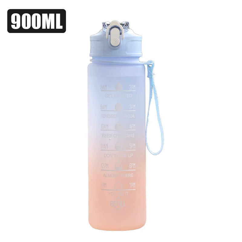 900ml Drink Water Bottle Motivational Sports Water Bottle with Time Marker Leak-Proof Cup for Outdoor Sport Fitness BPA Free