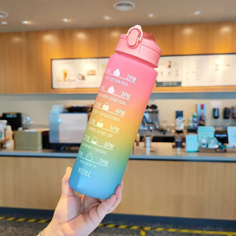 900ml Drink Water Bottle Motivational Sports Water Bottle with Time Marker Leak-Proof Cup for Outdoor Sport Fitness BPA Free