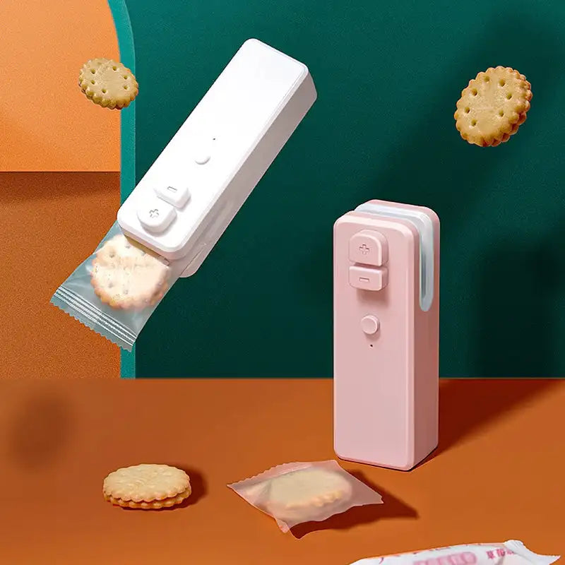 2 In 1 Mini Heat Sealer Portable Handheld Sealing Vacuum Machine USB Charging Food Snack Plastic Storage Bag Sealer Packing Bag