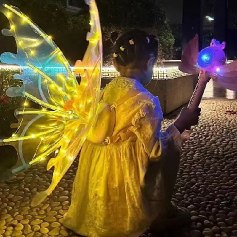 Halloween Children Electric Butterfly Wings Elf Wings Costume Magic Led bats Wing Cosplay Dress Up for Kids Cats Dogs party
