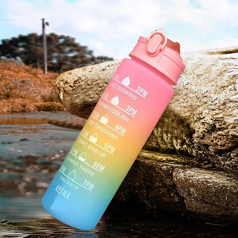 900ml Drink Water Bottle Motivational Sports Water Bottle with Time Marker Leak-Proof Cup for Outdoor Sport Fitness BPA Free
