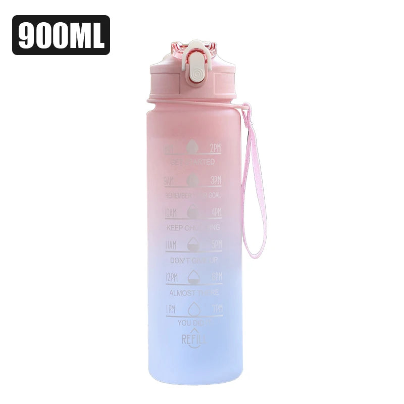 900ml Drink Water Bottle Motivational Sports Water Bottle with Time Marker Leak-Proof Cup for Outdoor Sport Fitness BPA Free