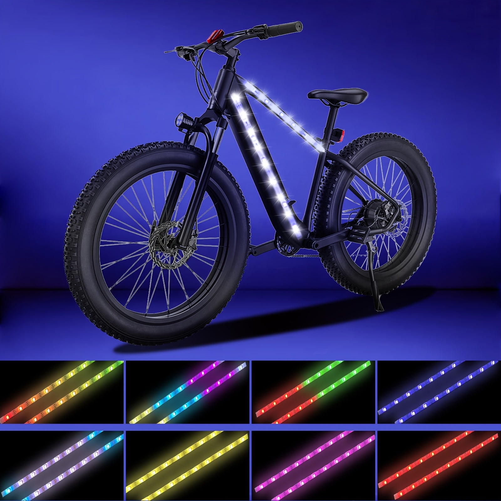 Universal Fit LED Bike Light Strip, Cuttable Rubber Black with Multi-Color Lights, Waterproof USB/Battery Dual-Powered Bicycle Lighting Kit for Night Riding - 60.96x49.99cm, All-Weather, for Thanksgiving, Christmas, Halloween