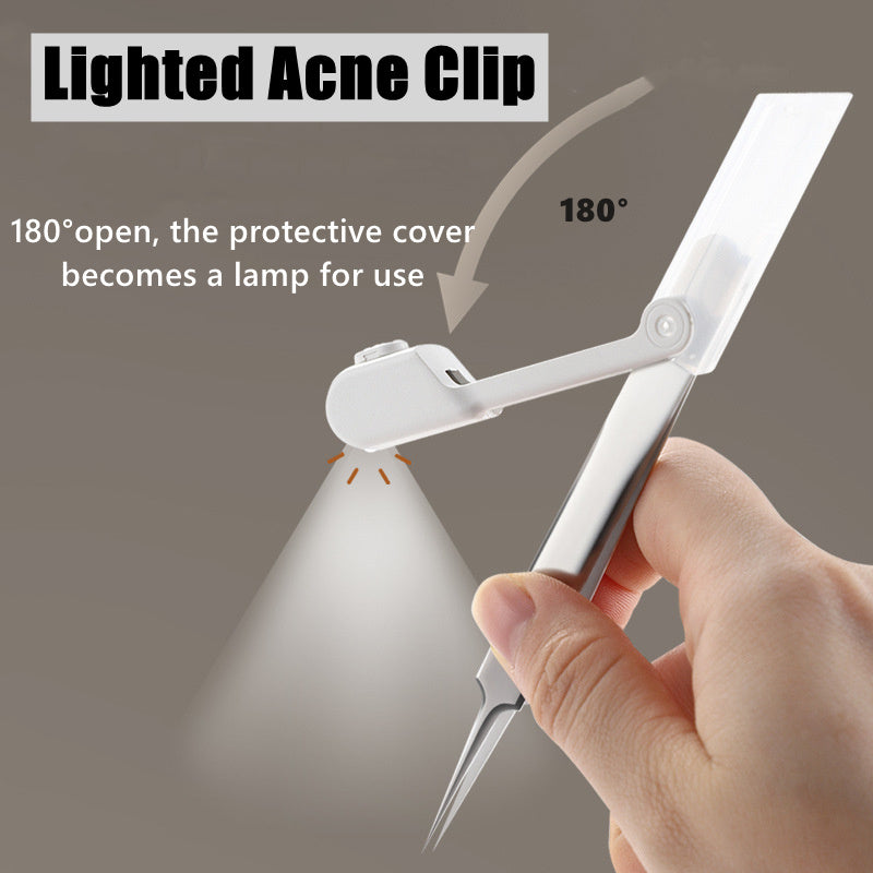 Led Acne Needle Tweezers Needle Nose Pointed Tips Eyebrows Tweezers For Splinters Blackhead Removal Acne Clip Extractor