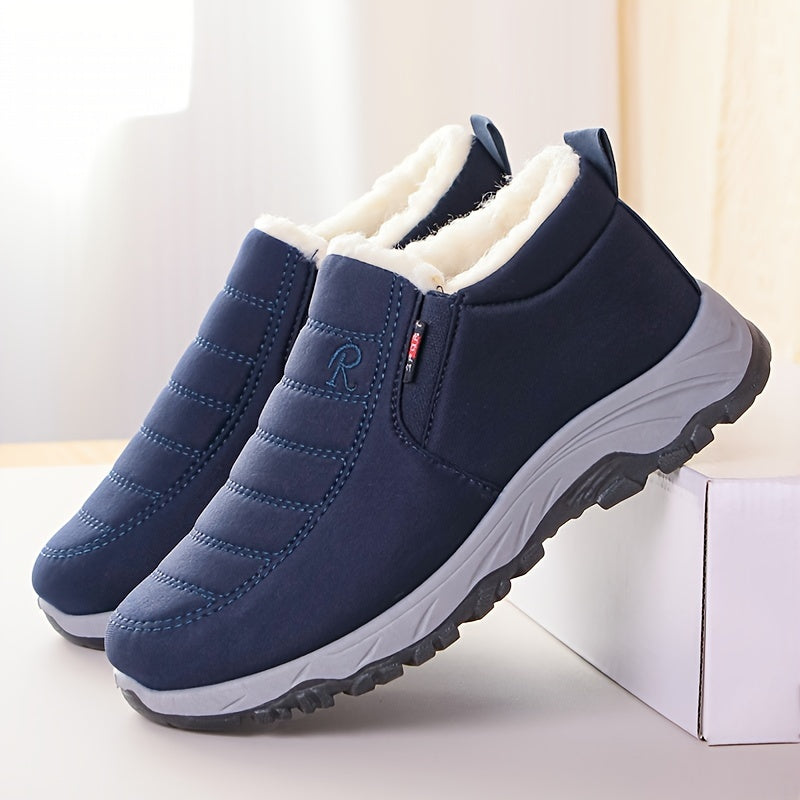 1 Pair of CozyMen Winter Warm Fleece-Lined Slip-On Indoor Slippers, Solid Color Fabric Upper with PVC Sole and Fabric Insole, Round Toe Comfort Footwear for Daily Casual Use, Thick