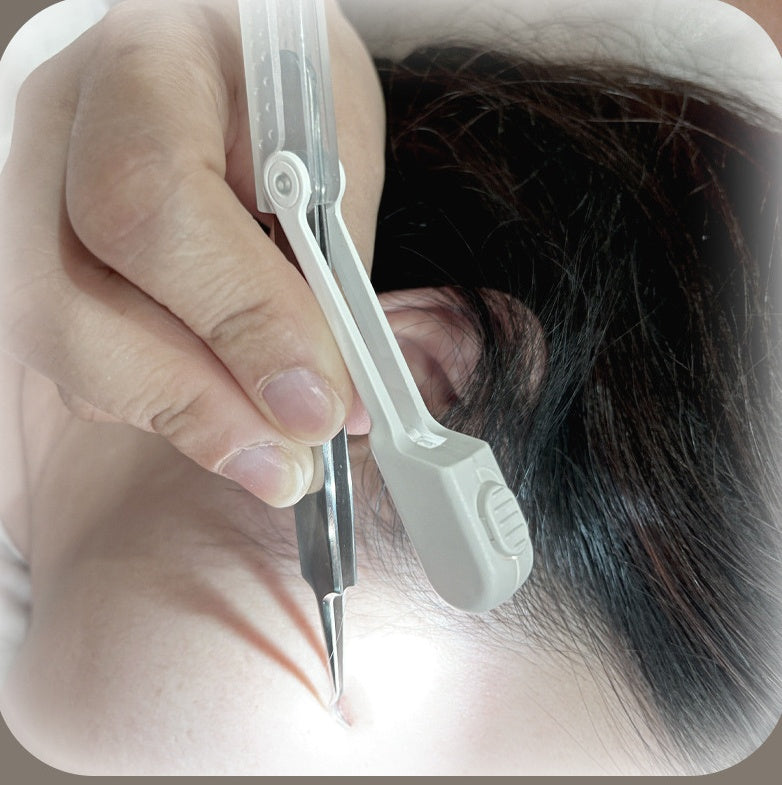Led Acne Needle Tweezers Needle Nose Pointed Tips Eyebrows Tweezers For Splinters Blackhead Removal Acne Clip Extractor