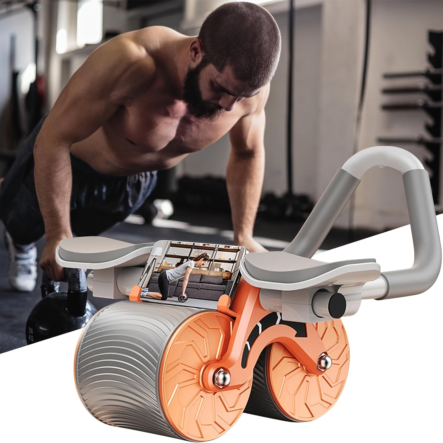 [Popular Choice] Smart Timer Ab Roller with Elbow Pads - Automatic Rebound, Durable & Comfort Grip for Core Strength Training, Home Workouts