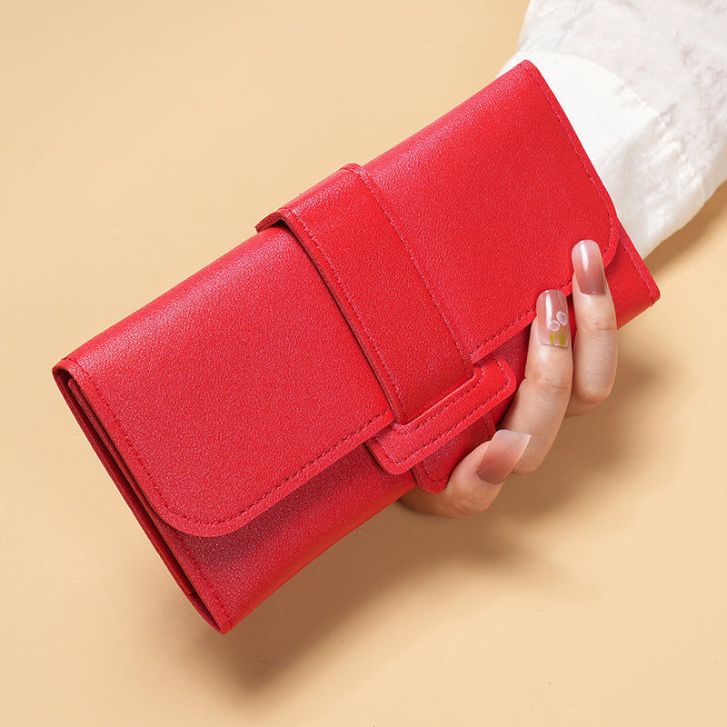 MEdeals.shop Multi-Functional Snap Button Card Holder, Faux Leather Long Trifold Clutch, Women's Fashion Wallet, Stylish Flip Cover Coin Purse at MEdeals.shop