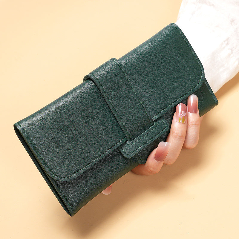 MEdeals.shop Multi-Functional Snap Button Card Holder, Faux Leather Long Trifold Clutch, Women's Fashion Wallet, Stylish Flip Cover Coin Purse at MEdeals.shop