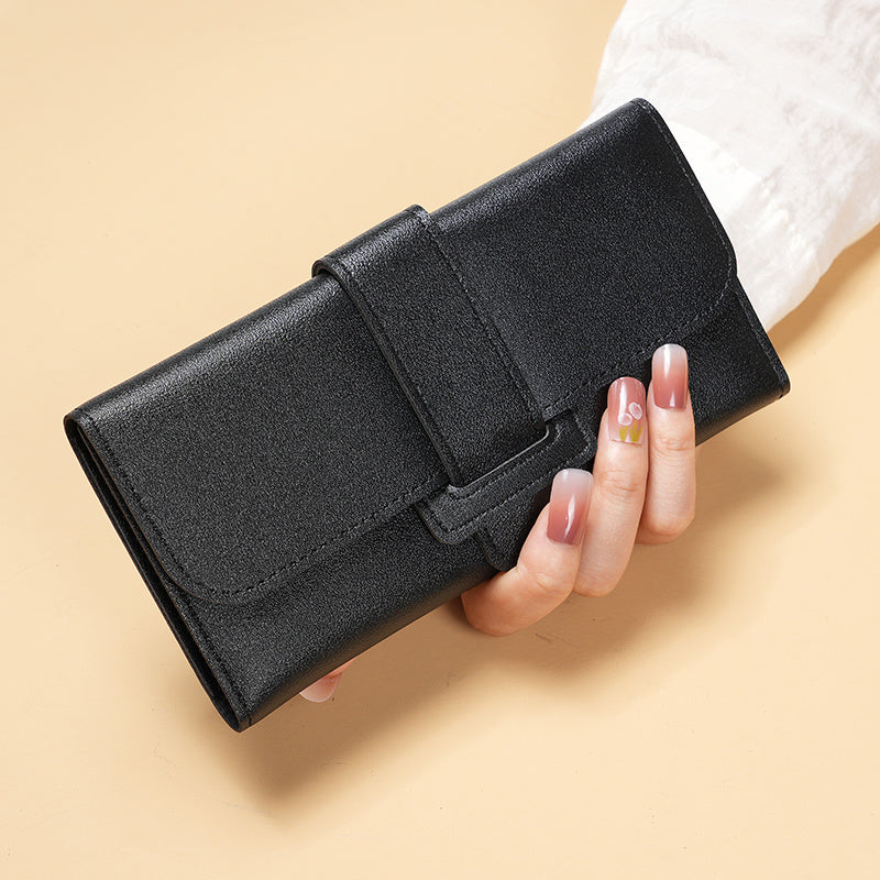 MEdeals.shop Multi-Functional Snap Button Card Holder, Faux Leather Long Trifold Clutch, Women's Fashion Wallet, Stylish Flip Cover Coin Purse at MEdeals.shop