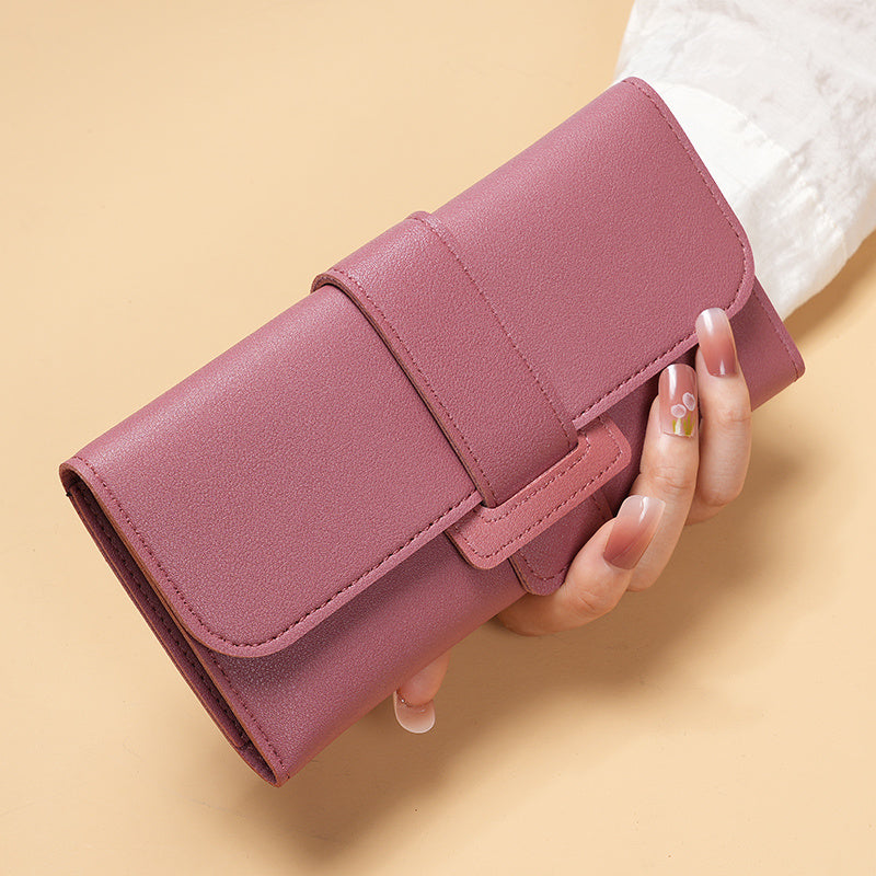 MEdeals.shop Multi-Functional Snap Button Card Holder, Faux Leather Long Trifold Clutch, Women's Fashion Wallet, Stylish Flip Cover Coin Purse at MEdeals.shop
