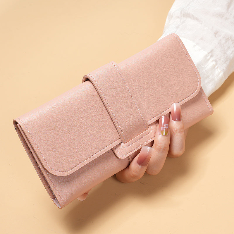 MEdeals.shop Multi-Functional Snap Button Card Holder, Faux Leather Long Trifold Clutch, Women's Fashion Wallet, Stylish Flip Cover Coin Purse at MEdeals.shop