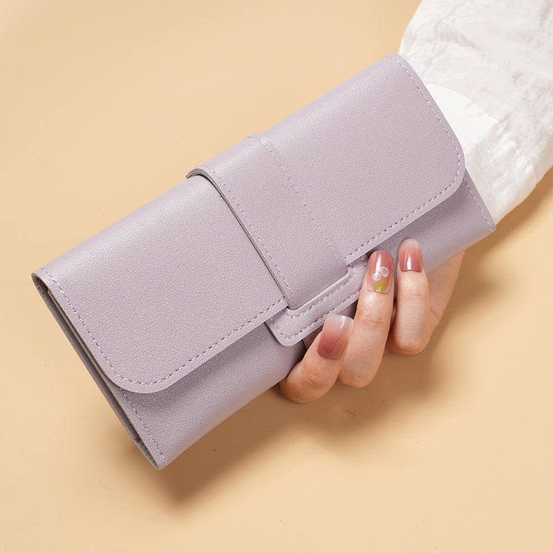 MEdeals.shop Multi-Functional Snap Button Card Holder, Faux Leather Long Trifold Clutch, Women's Fashion Wallet, Stylish Flip Cover Coin Purse at MEdeals.shop