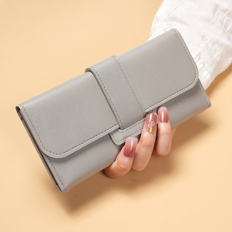 MEdeals.shop Multi-Functional Snap Button Card Holder, Faux Leather Long Trifold Clutch, Women's Fashion Wallet, Stylish Flip Cover Coin Purse at MEdeals.shop