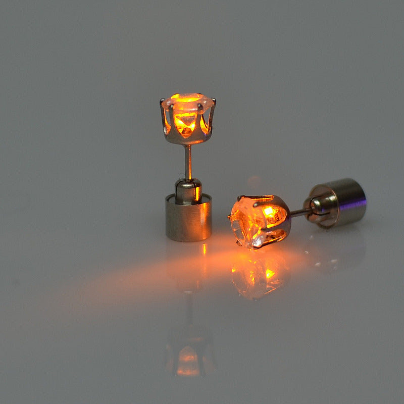 Hot Sale 1PCS Charm LED Earring Light Up Crown Glowing Crystal Stainless Ear Drop Ear Stud Earring Jewelry gift Free Shipping