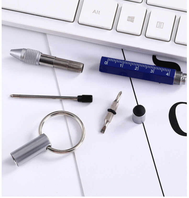 6 In 1 Mini Multifunction Ballpoint Pen Keychain Gel Pen Touch Pen Screwdriver Metal Small Ruler Pen Tool Gift