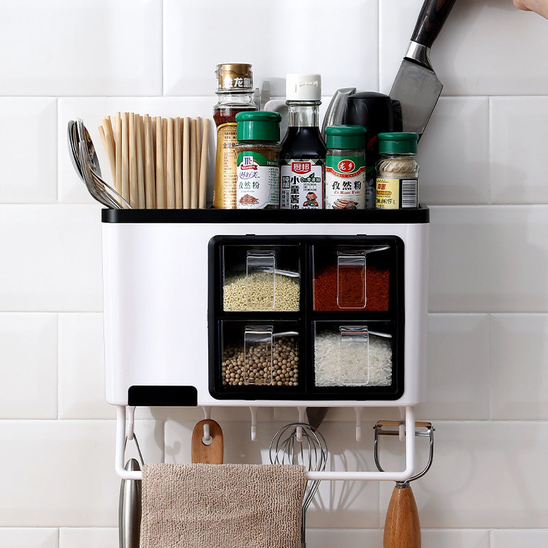 Multifunctional Kitchen Spice Box Wall-mounted Household Free Punching
