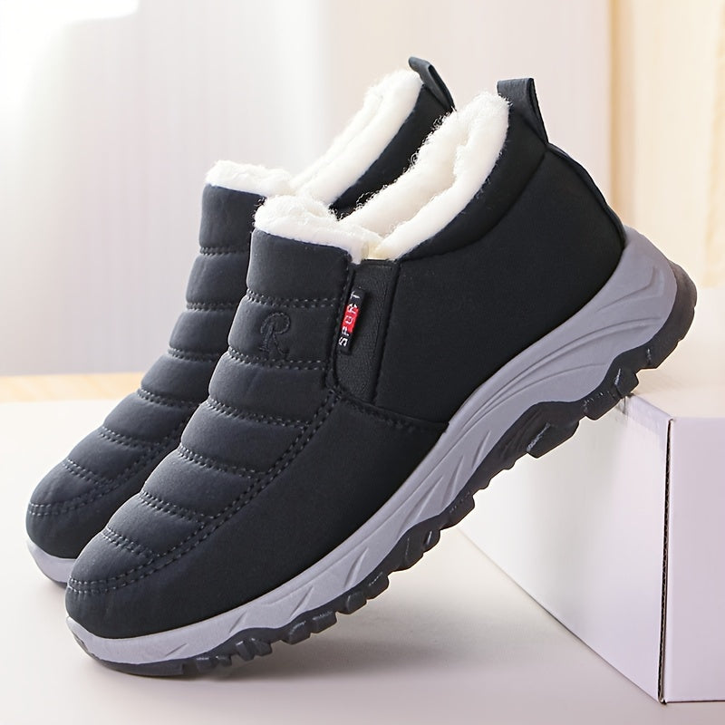 1 Pair of CozyMen Winter Warm Fleece-Lined Slip-On Indoor Slippers, Solid Color Fabric Upper with PVC Sole and Fabric Insole, Round Toe Comfort Footwear for Daily Casual Use, Thick