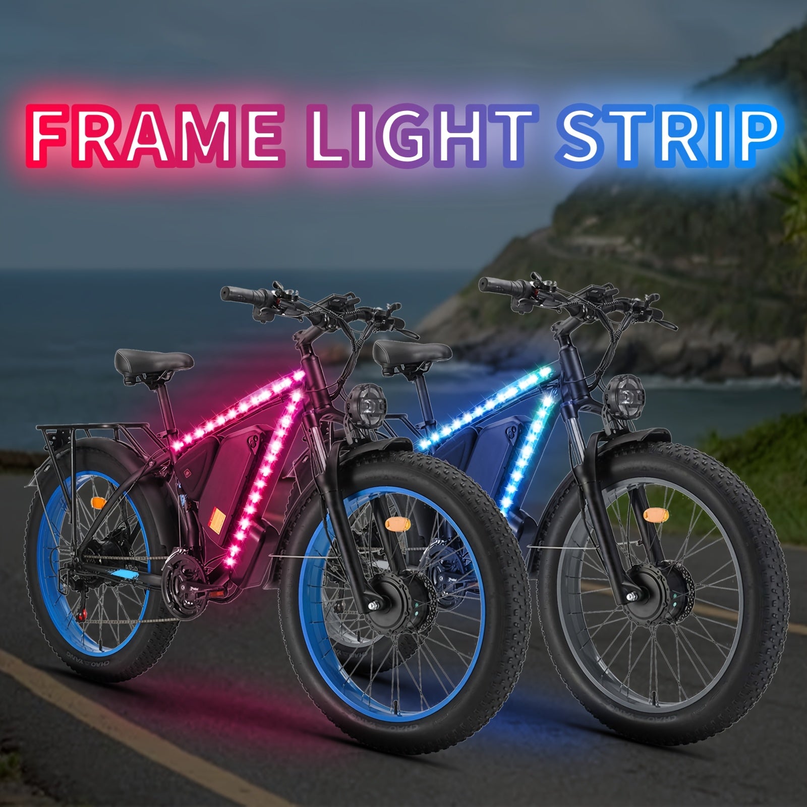 Universal Fit LED Bike Light Strip, Cuttable Rubber Black with Multi-Color Lights, Waterproof USB/Battery Dual-Powered Bicycle Lighting Kit for Night Riding - 60.96x49.99cm, All-Weather, for Thanksgiving, Christmas, Halloween
