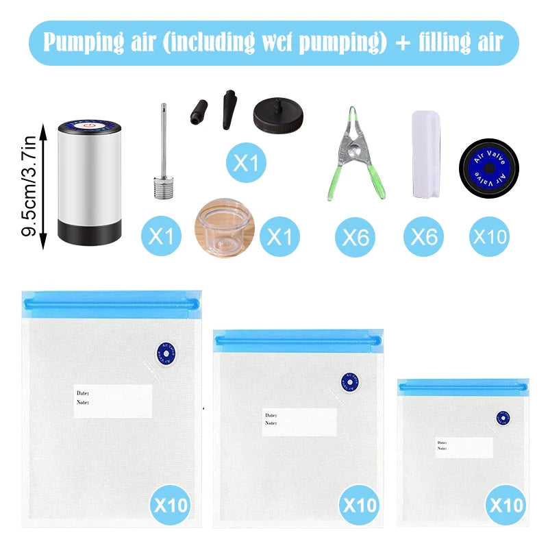 Handheld Food Vacuum Pump Electric Vacuum Sealer Reusable Vacuum Fresh-Keeping Food Storage Bags Portable Charging Kitchen Tools