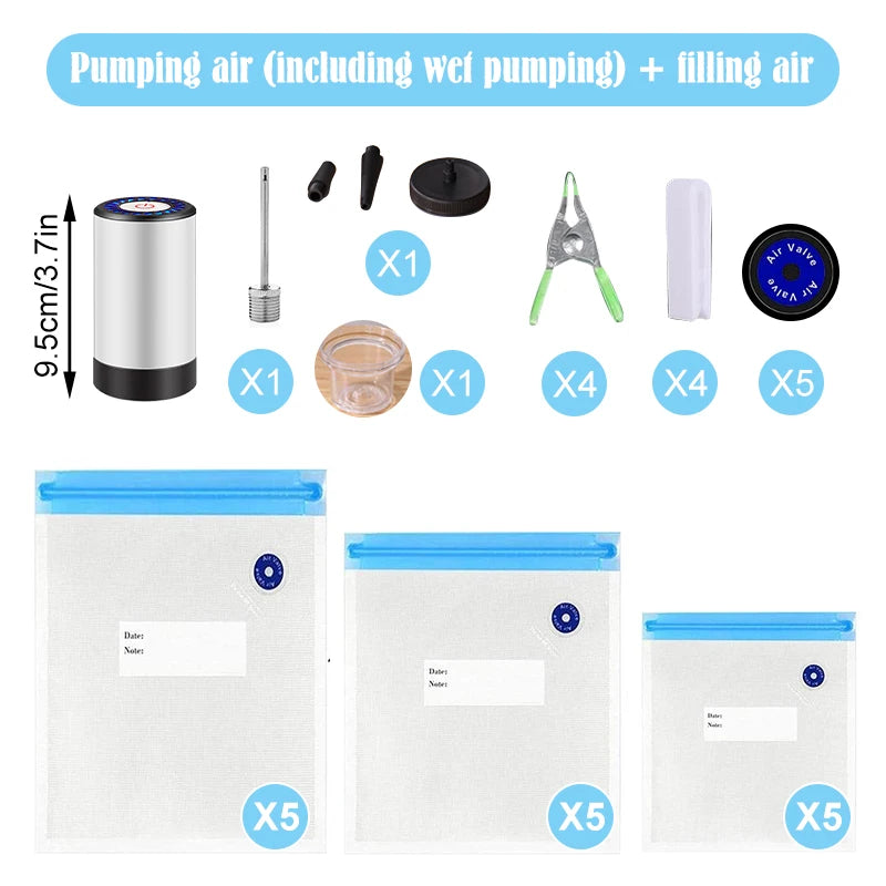 Handheld Food Vacuum Pump Electric Vacuum Sealer Reusable Vacuum Fresh-Keeping Food Storage Bags Portable Charging Kitchen Tools