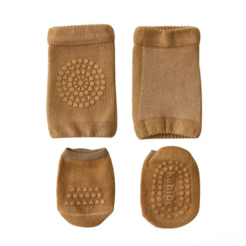 Baby Knee Pads Socks Set Solid Color Anti Slip Socks Kneepad Kid Crawling Safety Floor Socks Knee Protector for Girls Boys
