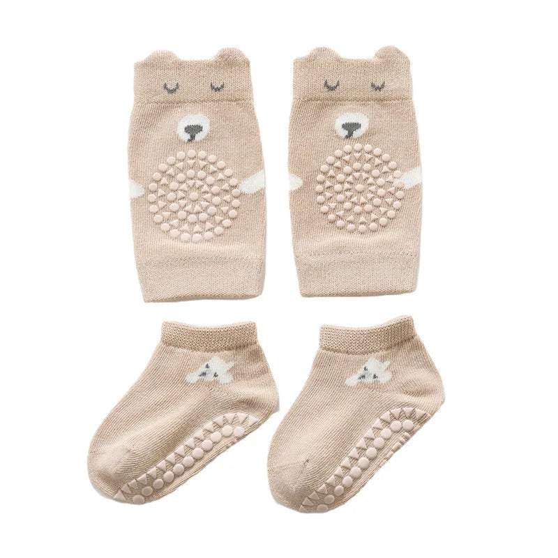 Baby Knee Pads Sock Set Anti Slip Socks infantil Kneecap Kid Crawling Safety Floor Socks Knee Protector Kneepad Leg Warmer Girls