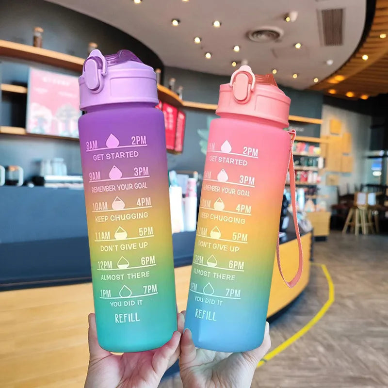 900ml Drink Water Bottle Motivational Sports Water Bottle with Time Marker Leak-Proof Cup for Outdoor Sport Fitness BPA Free