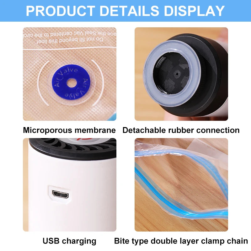 Handheld Food Vacuum Pump Electric Vacuum Sealer Reusable Vacuum Fresh-Keeping Food Storage Bags Portable Charging Kitchen Tools