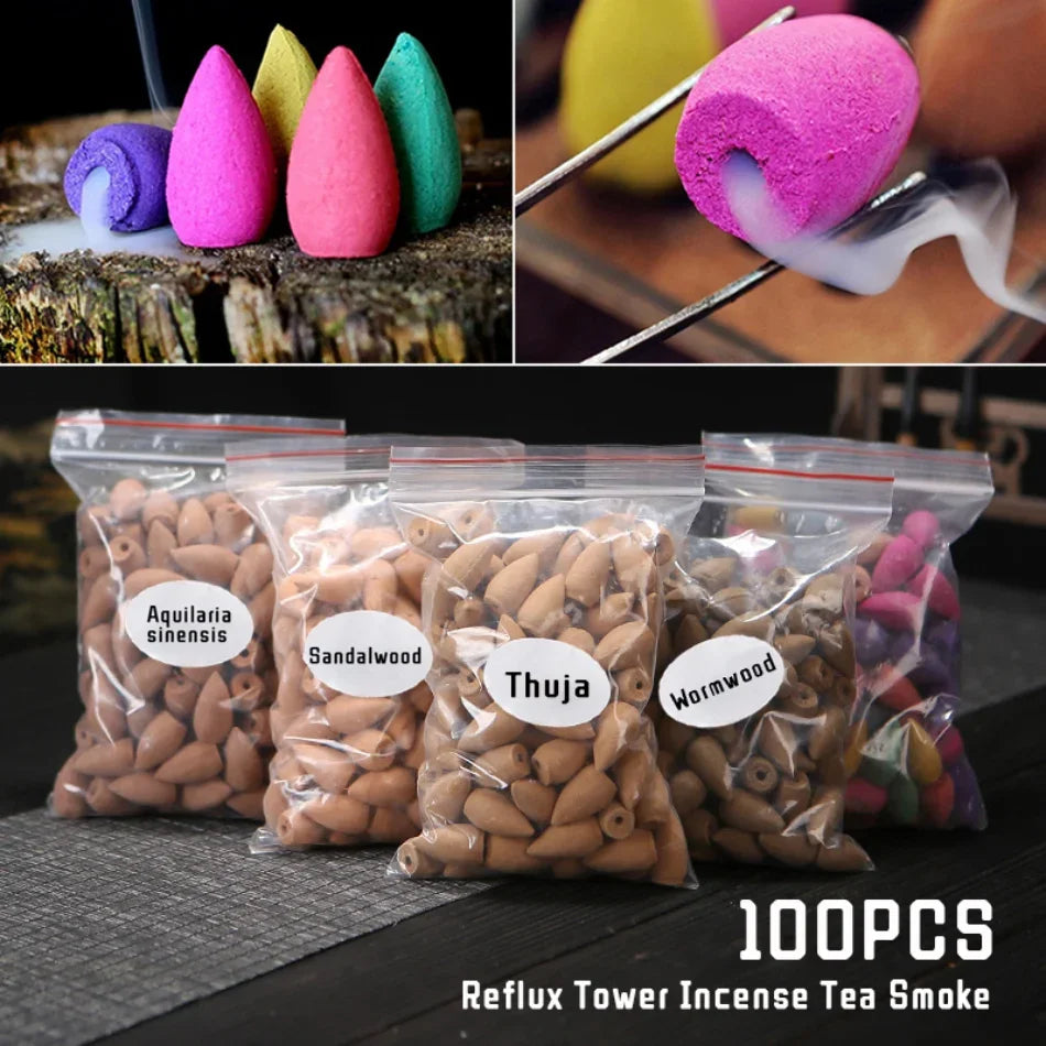 Mountains River Waterfall Incense Burner Fountain Backflow Aroma Smoke Censer Holder Office Home Unique Crafts+100 Incense Cones