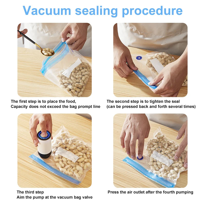 Handheld Food Vacuum Pump Electric Vacuum Sealer Reusable Vacuum Fresh-Keeping Food Storage Bags Portable Charging Kitchen Tools
