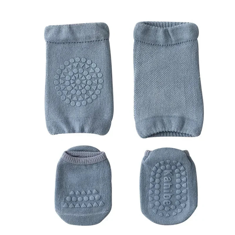 Baby Knee Pads Socks Set Solid Color Anti Slip Socks Kneepad Kid Crawling Safety Floor Socks Knee Protector for Girls Boys