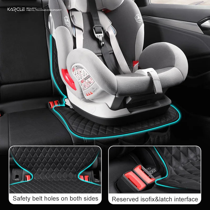 Car Seat Cover Safety Protector Pad for Kids Baby Girls Back Seat Cushion PU Leather Protective Mat With Storage Net Accessories
